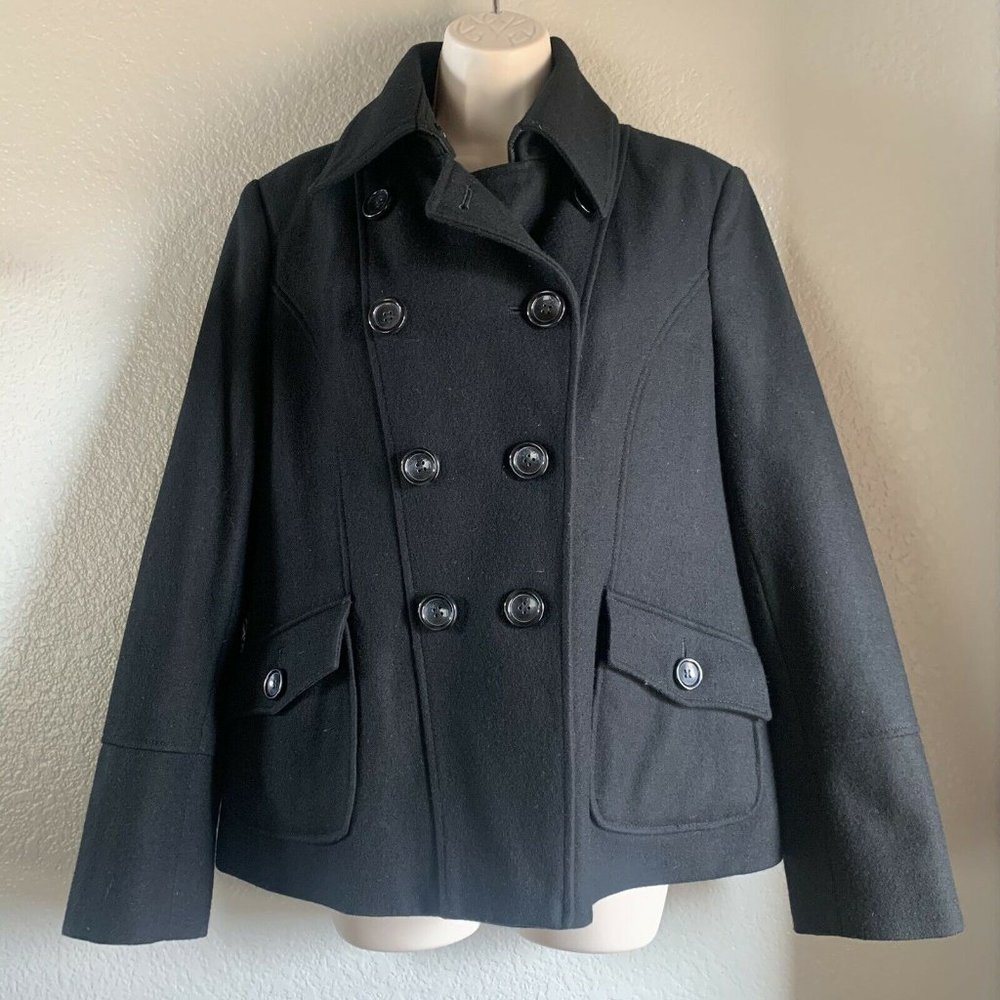 Women’s Dress Barn Wool Blend Pea Coat, Black